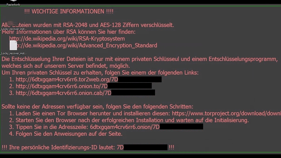 2016 befiel der Ransomware-Trojaner Locky auch in Deutschland viele Systeme.